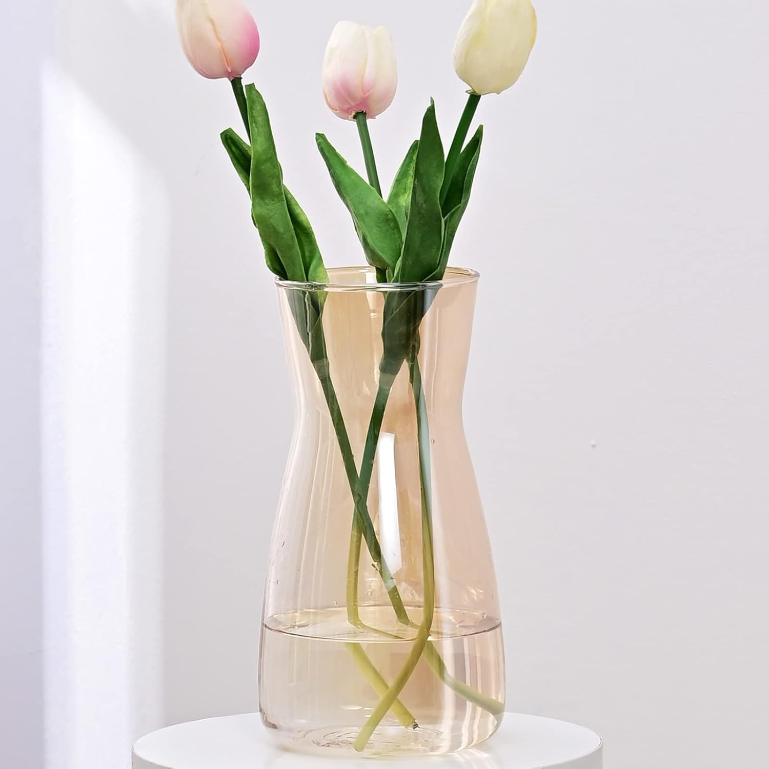 Amber Glass Vase — 8 in, Ribbed