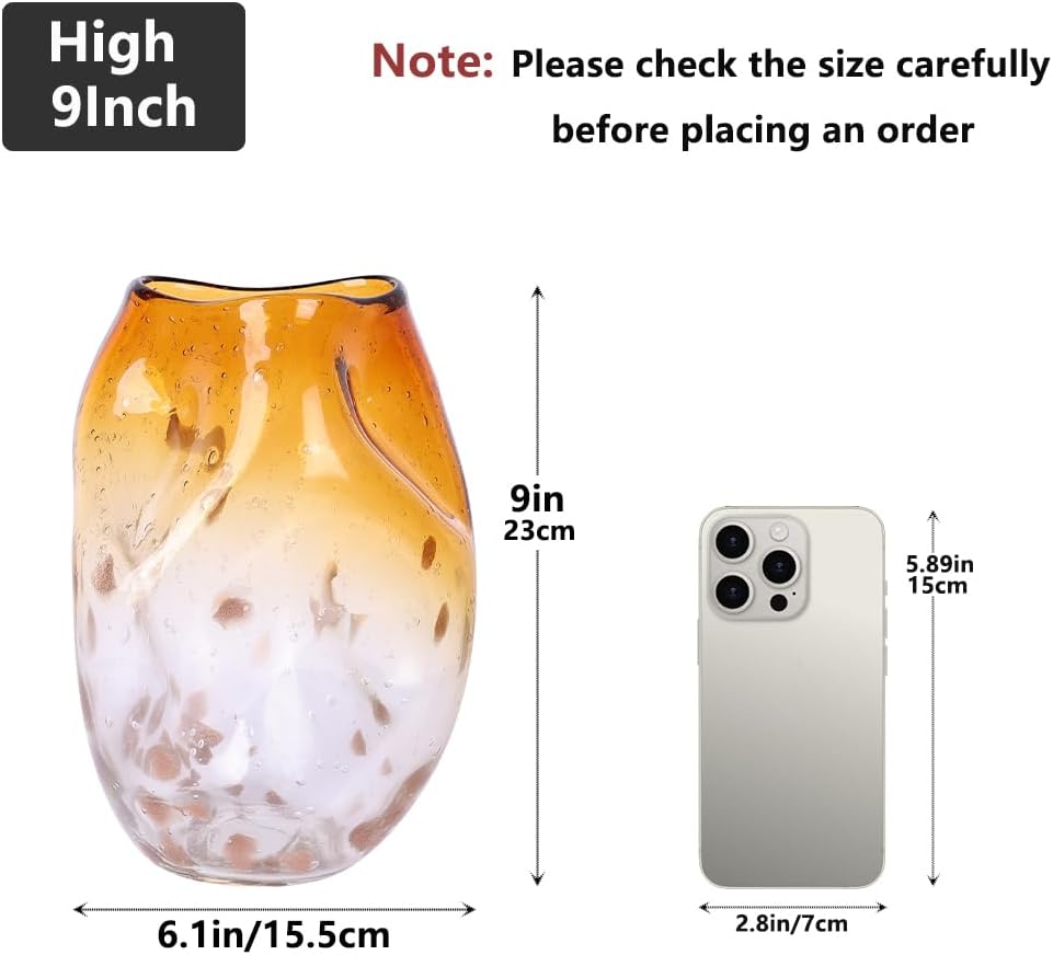 Amber Gradient Glass Vase — 9 in