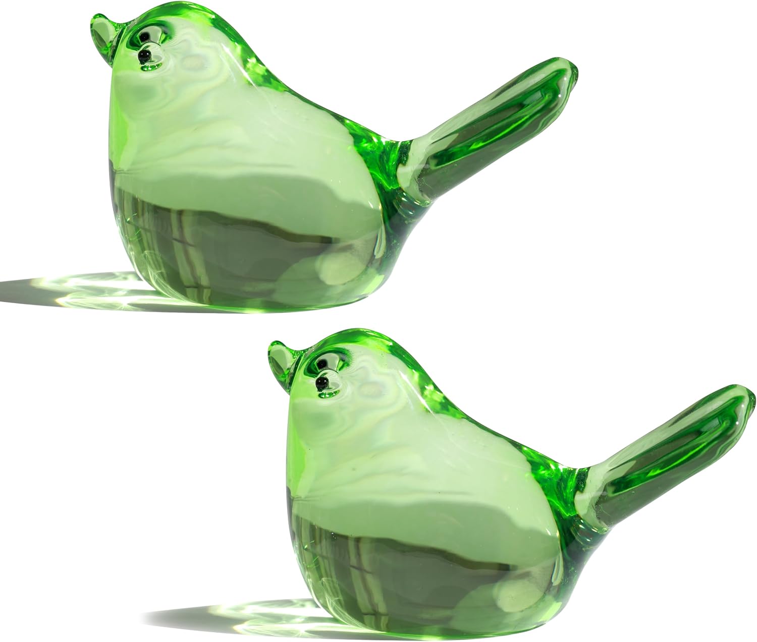 Blown Glass Bird Figurines — Set of 2, Green