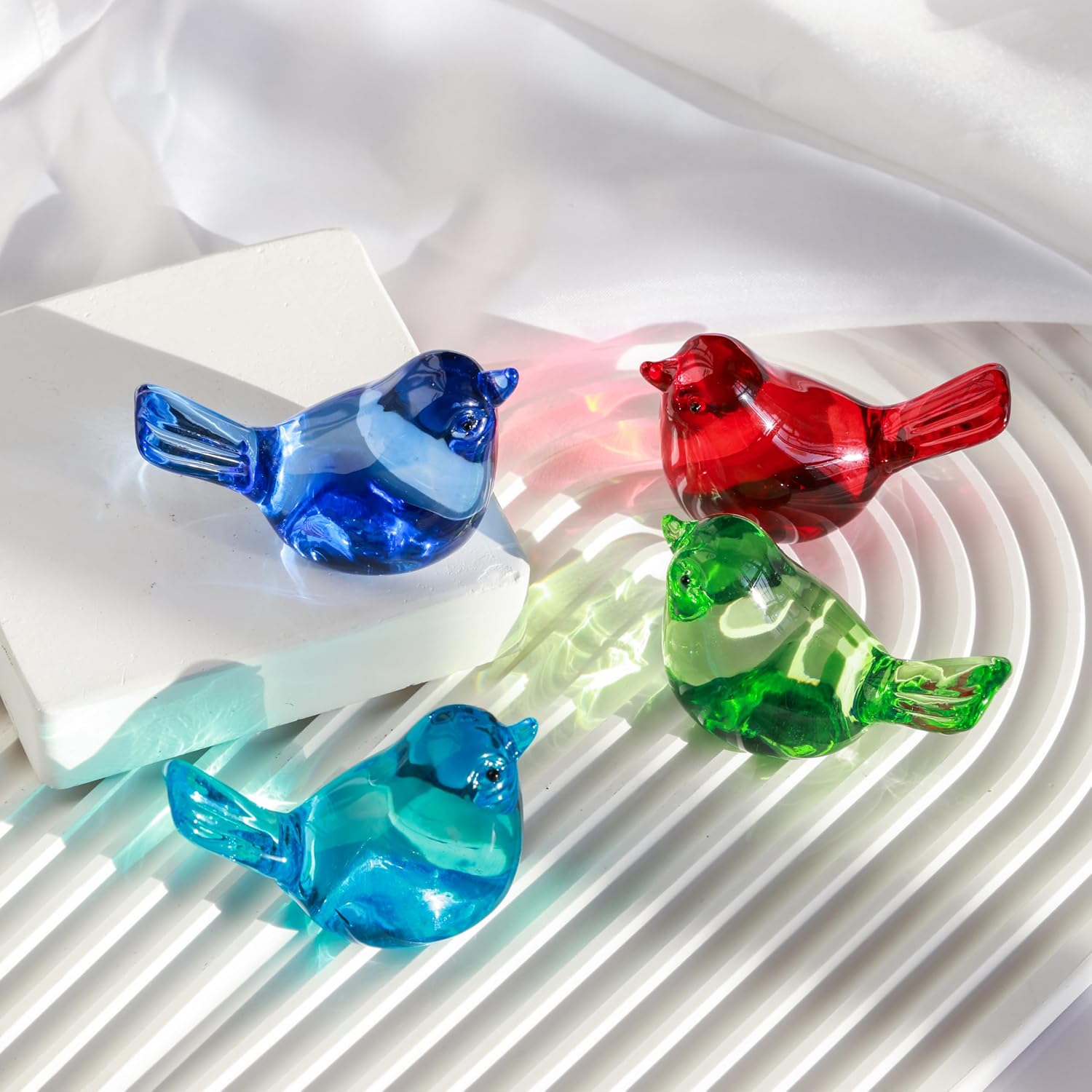 Blown Glass Bird Figurines — Set of 2, Green