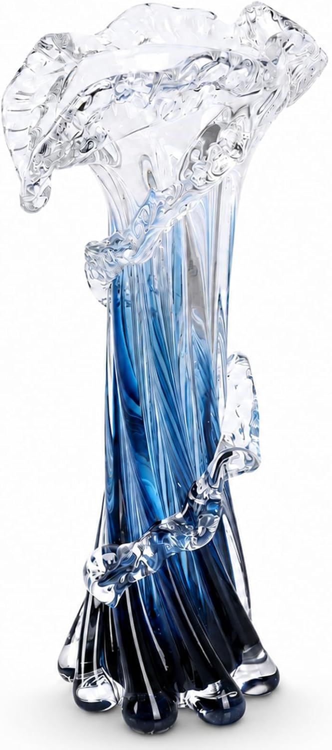 Blown Glass Vase — 12 in Tall, Blue Wave Form — image 1 Blown Glass Vase — 12 in Tall, Blue Wave Form