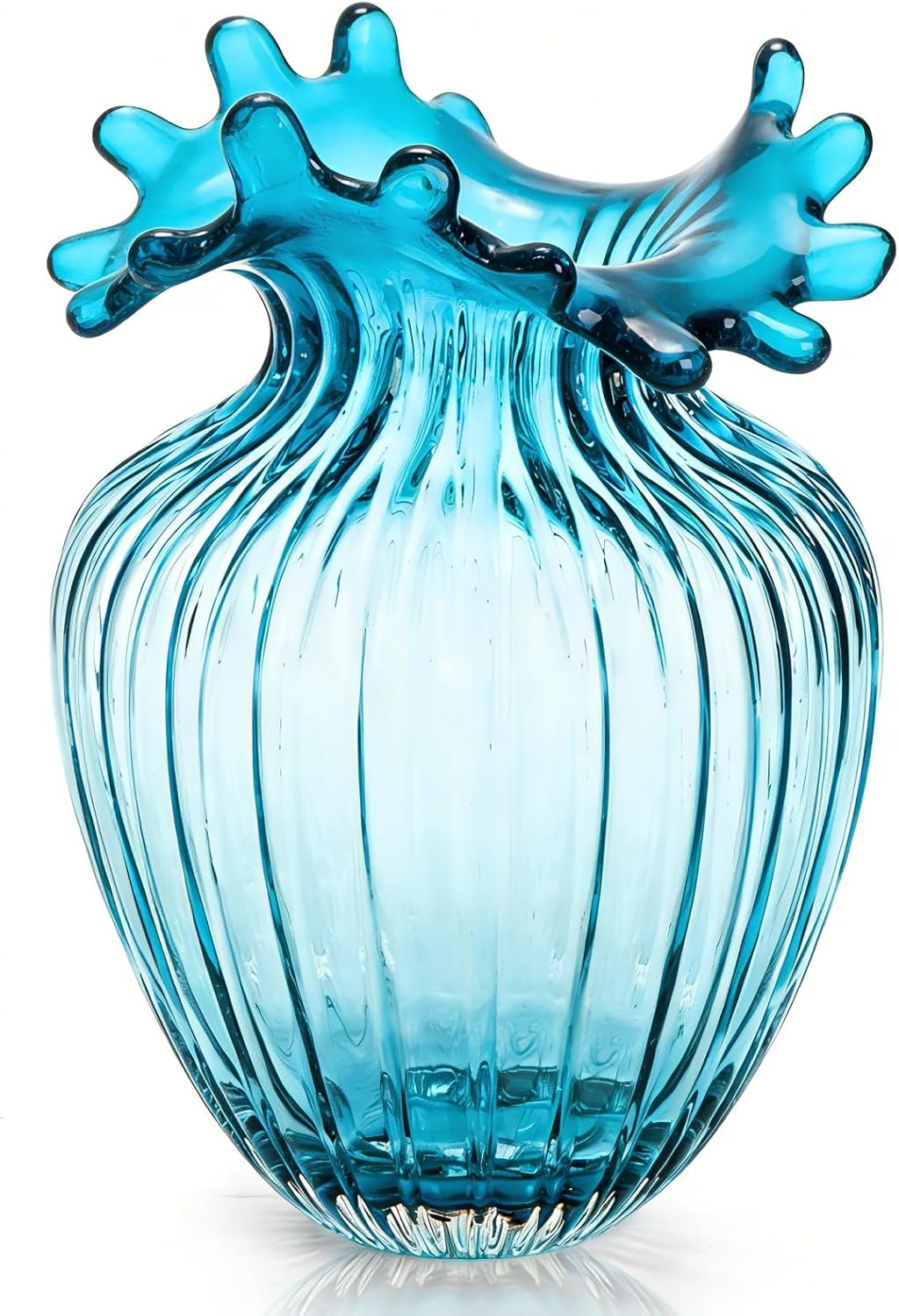 Bubble-Rim Blown Glass Vase — Blue