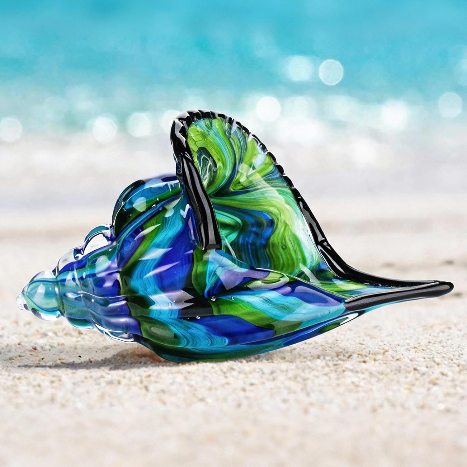 Glass Conch Sculpture — 8 in, Hand-Blown