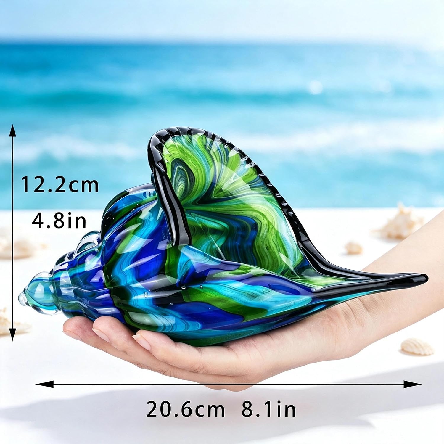 Glass Conch Sculpture — 8 in, Hand-Blown