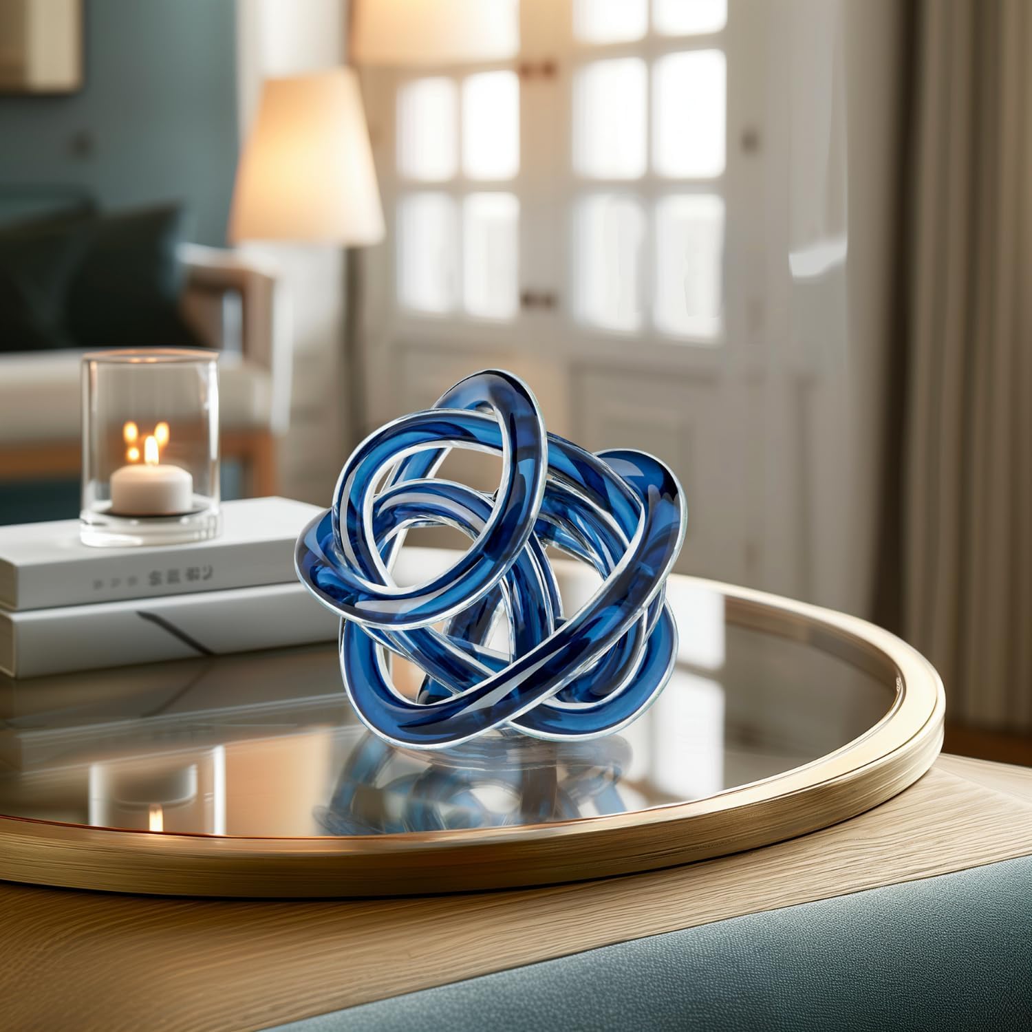 Glass Infinity Knot Sculpture — 4.5 in, Blue