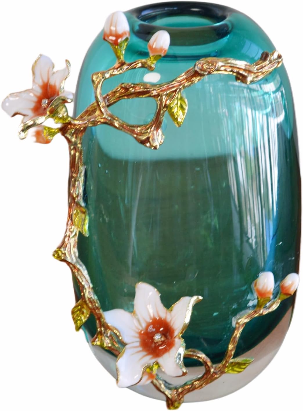 Hand-Painted Enamel Glass Vase — Floral Motif