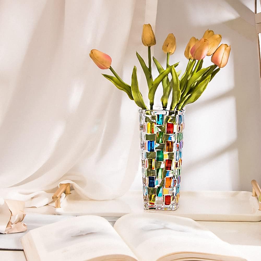 Hand-Painted Woven-Pattern Glass Vase — 7.7 in