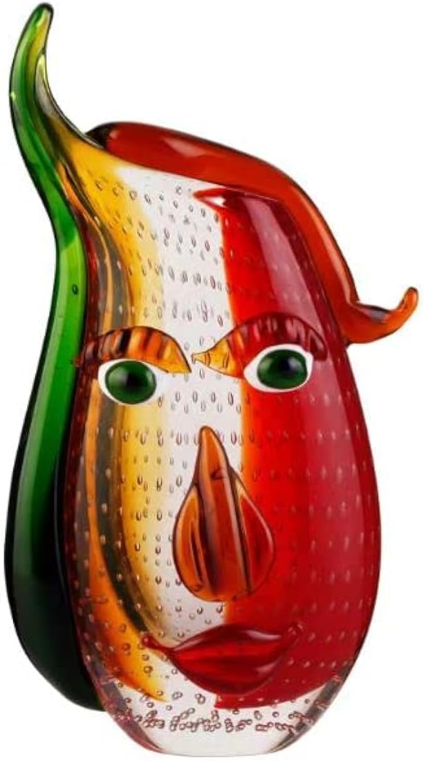 Face-Motif Art Glass Vase — Hand-Blown, Multicoloured
