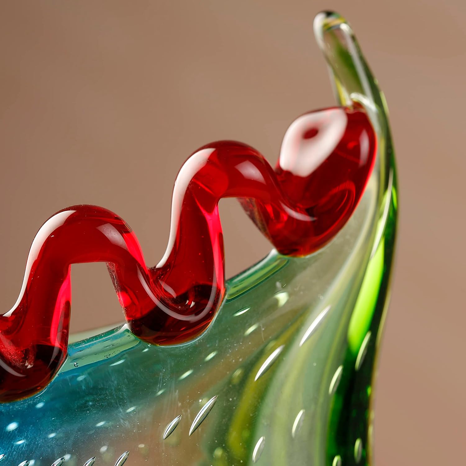 Face-Motif Art Glass Vase — Hand-Blown, Multicoloured