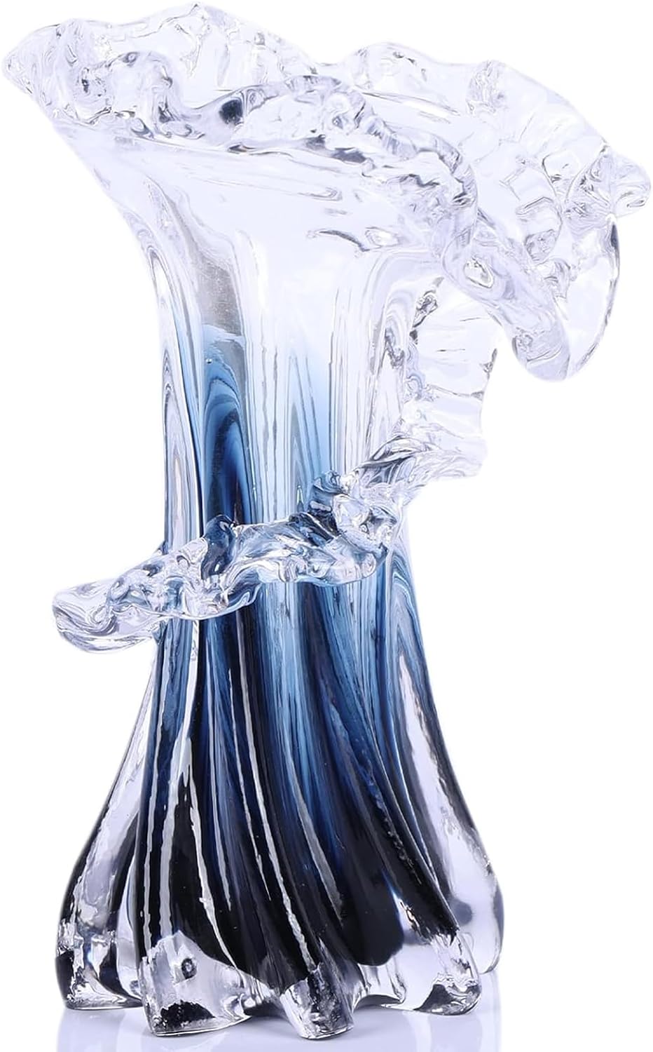 Blown Glass Vase — 12 in Tall, Blue Wave Form