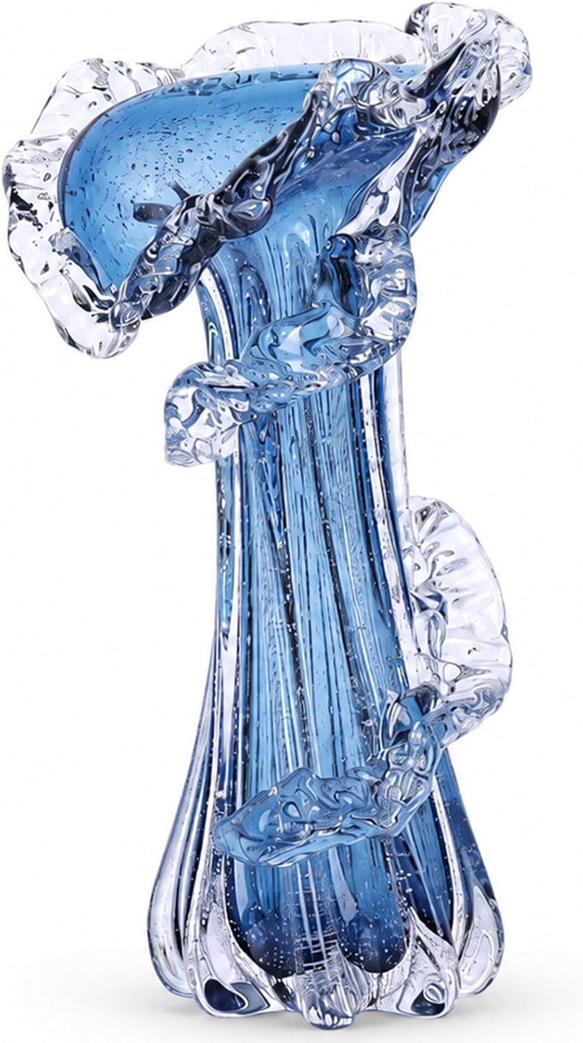 Blown Glass Vase — 12 in Tall, Blue Wave Form