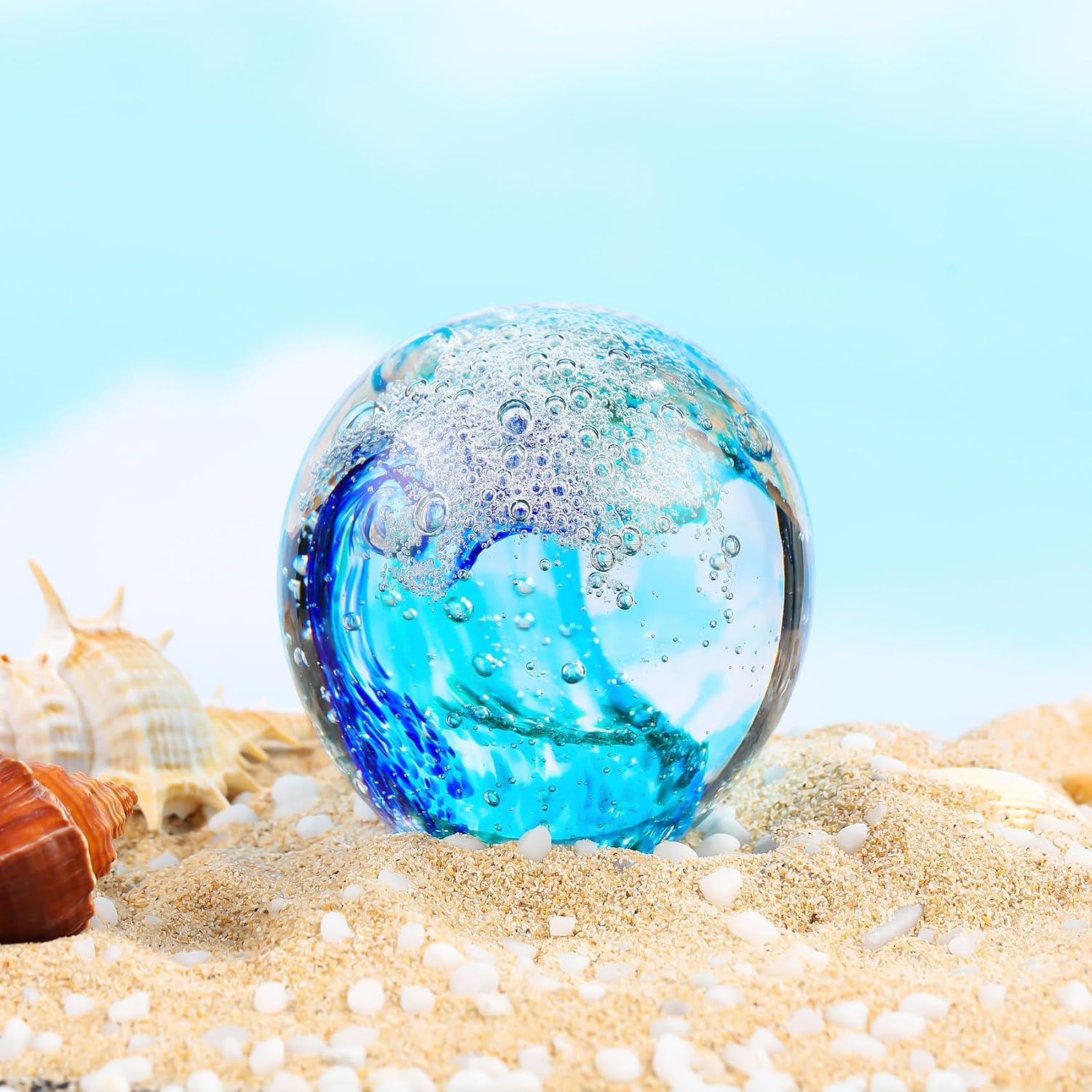 Ocean Wave Glass Paperweight — Hand-Blown