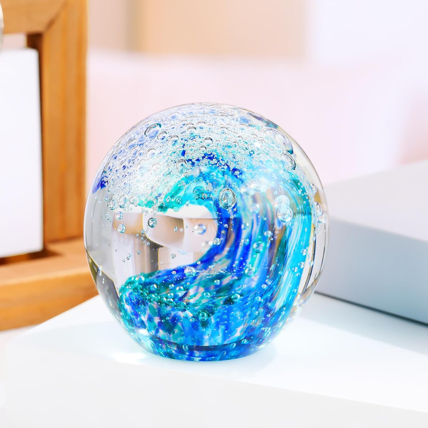 Ocean Wave Glass Paperweight — Hand-Blown