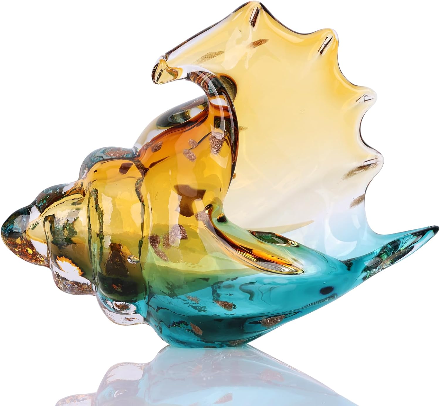 Hand-Blown Glass Conch Sculpture — Green