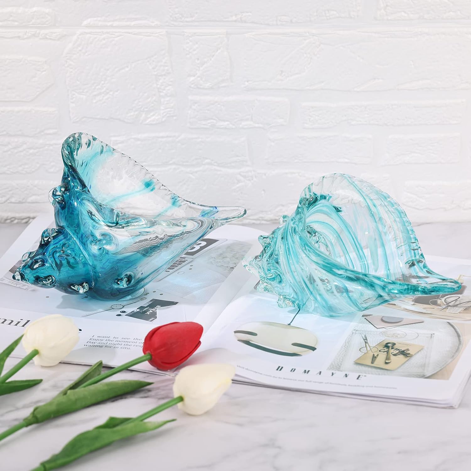 Hand-Blown Glass Conch Sculpture — Green