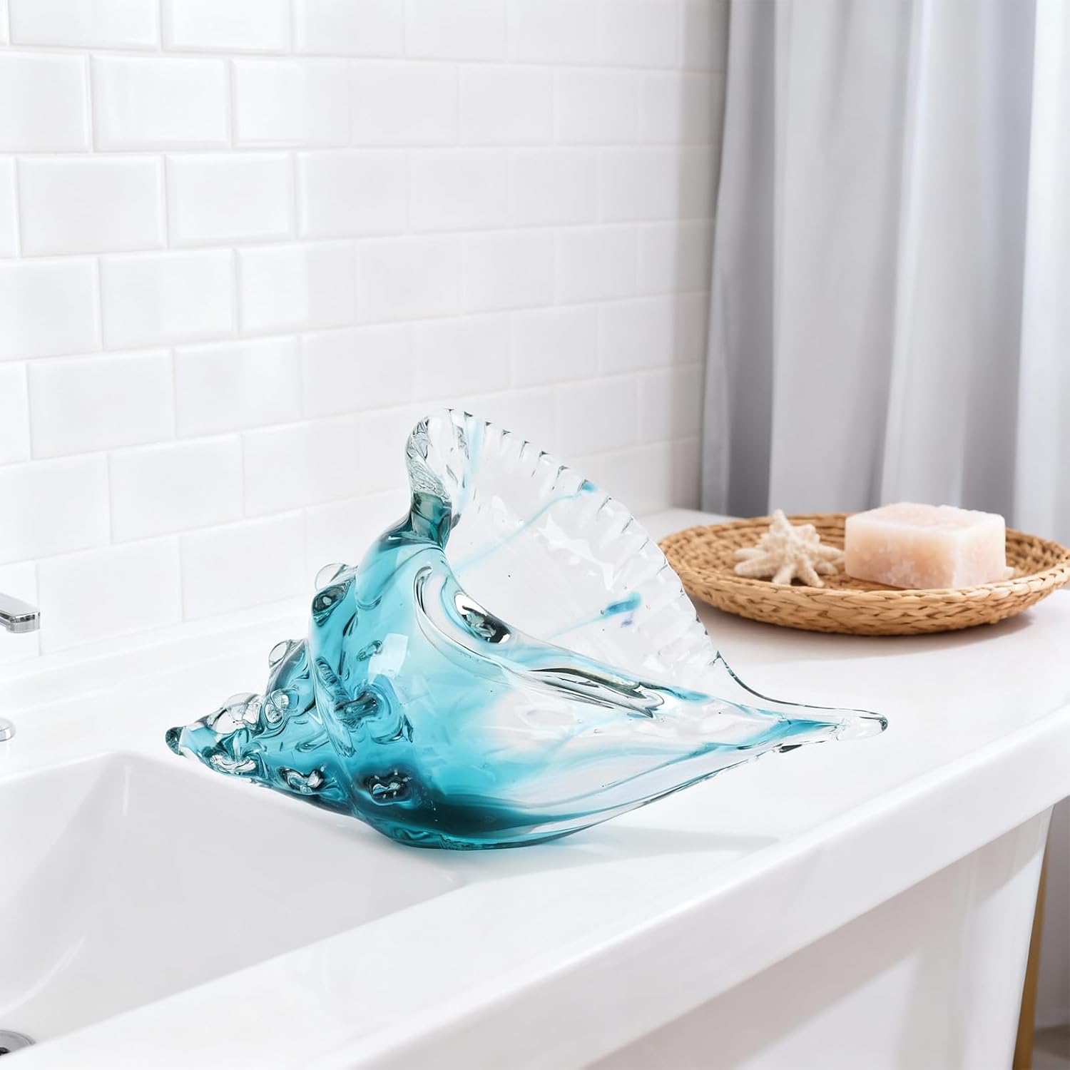 Hand-Blown Glass Conch Sculpture — Green