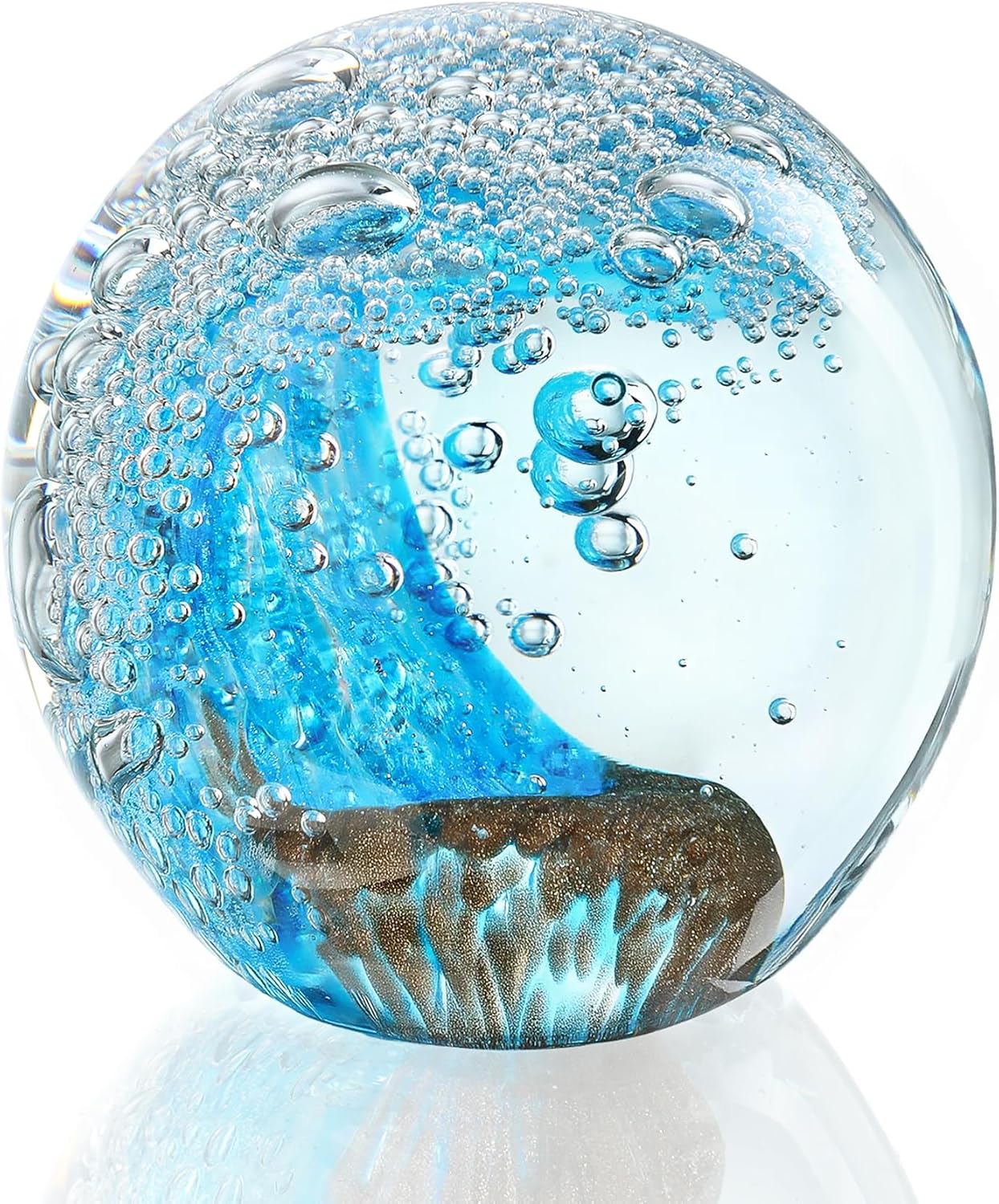 Ocean Wave Glass Paperweight — 2.3 in, Green