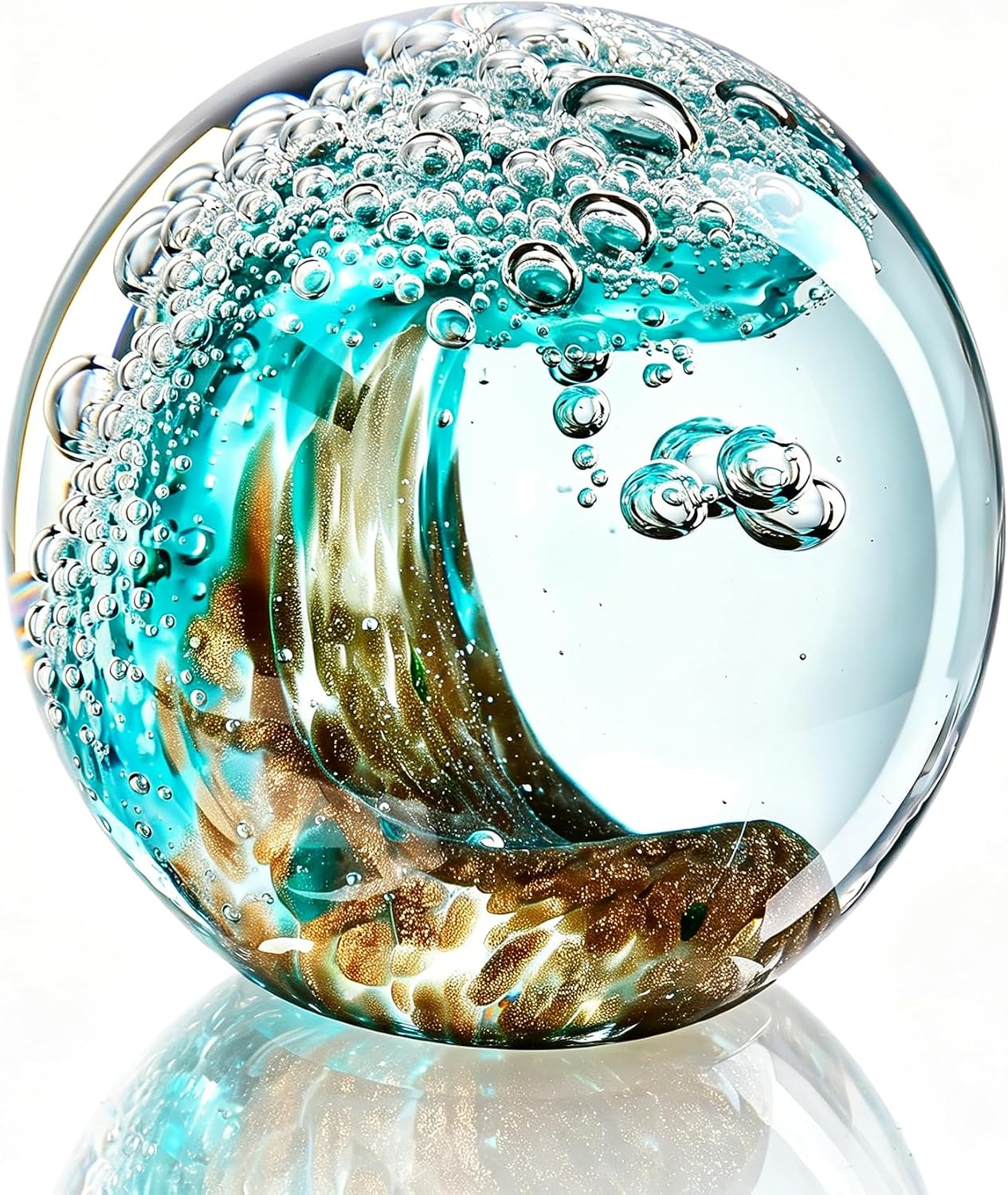 Ocean Wave Glass Paperweight — 2.3 in, Green