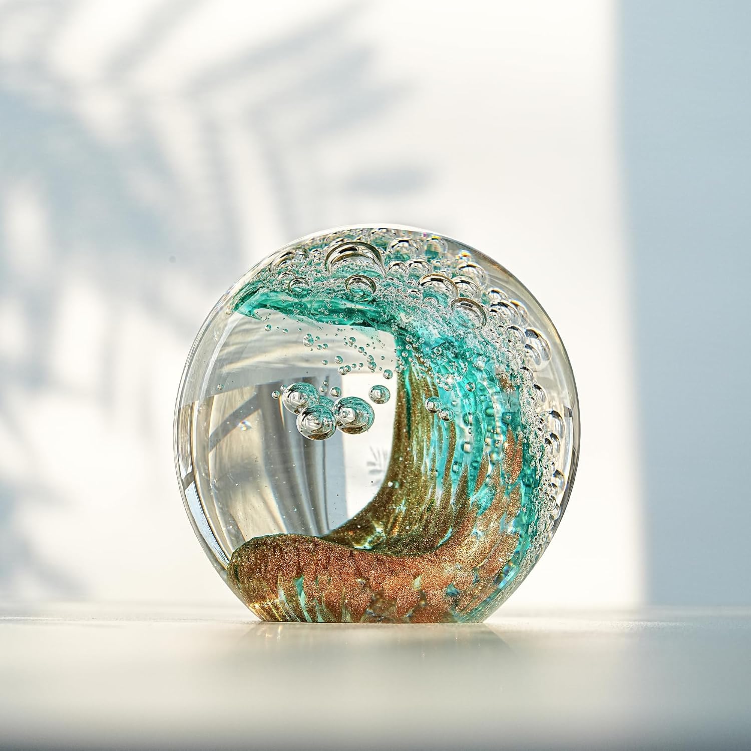 Ocean Wave Glass Paperweight — 2.3 in, Green