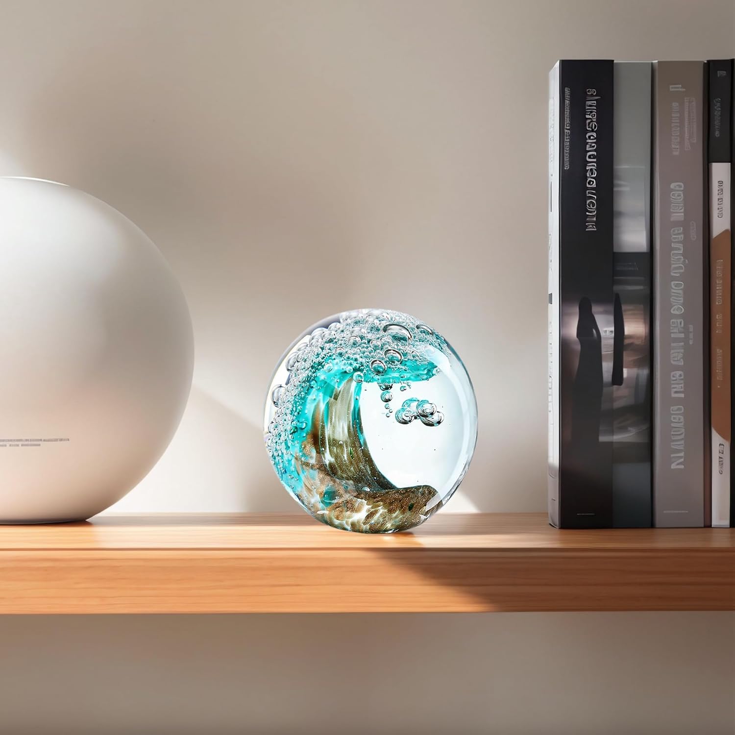 Ocean Wave Glass Paperweight — 2.3 in, Green