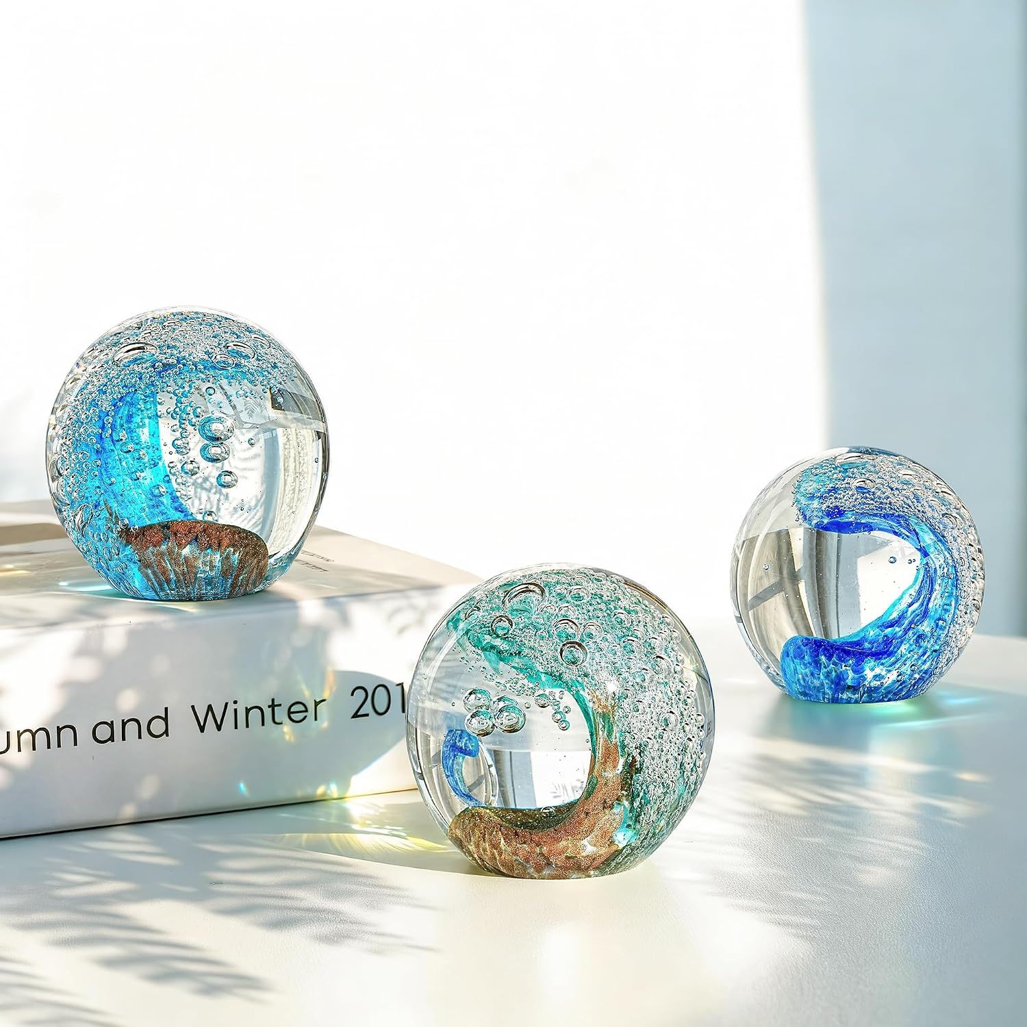 Ocean Wave Glass Paperweight — 2.3 in, Green