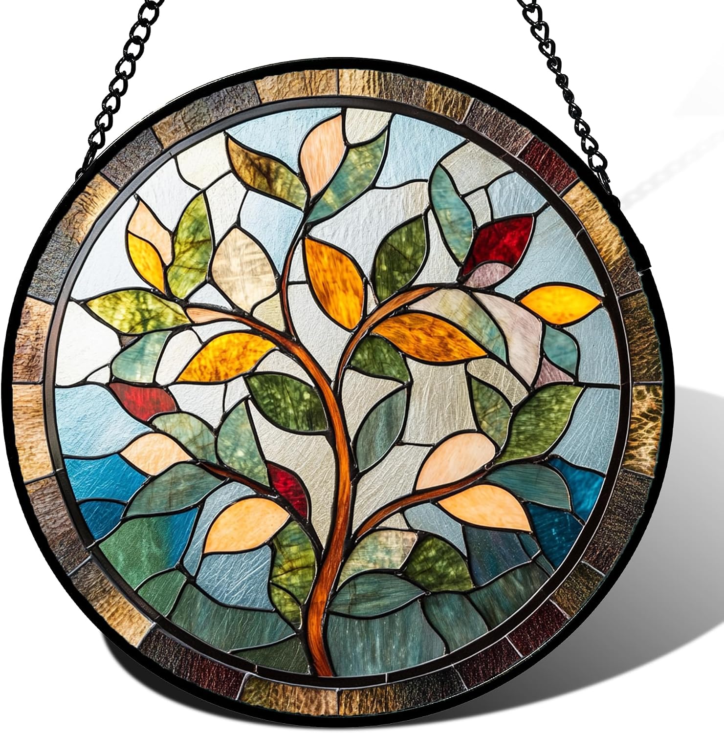 Stained Glass Suncatcher — Cactus with Flowers, 6.3 in
