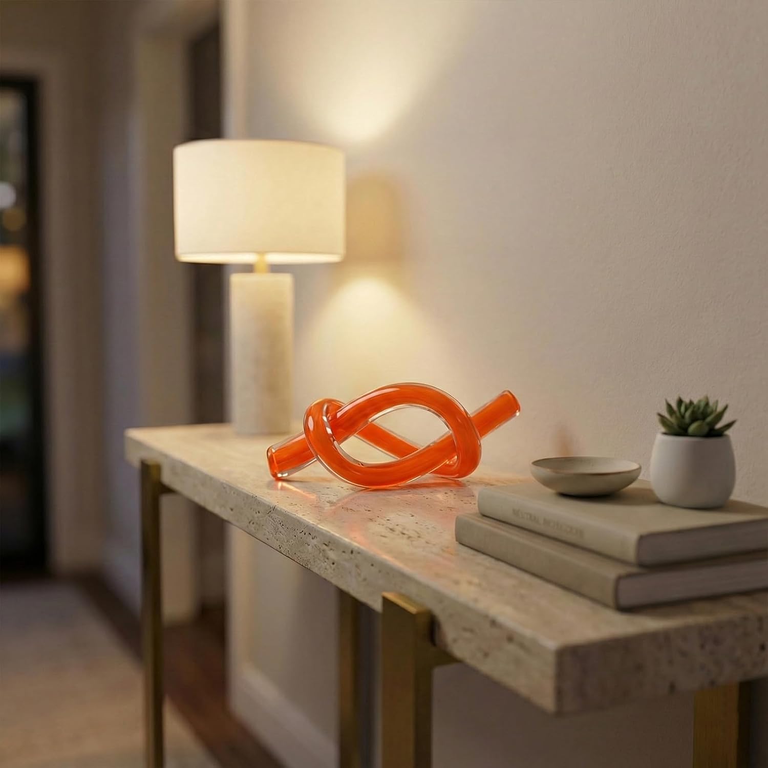 Abstract Glass Knot Sculpture — Orange