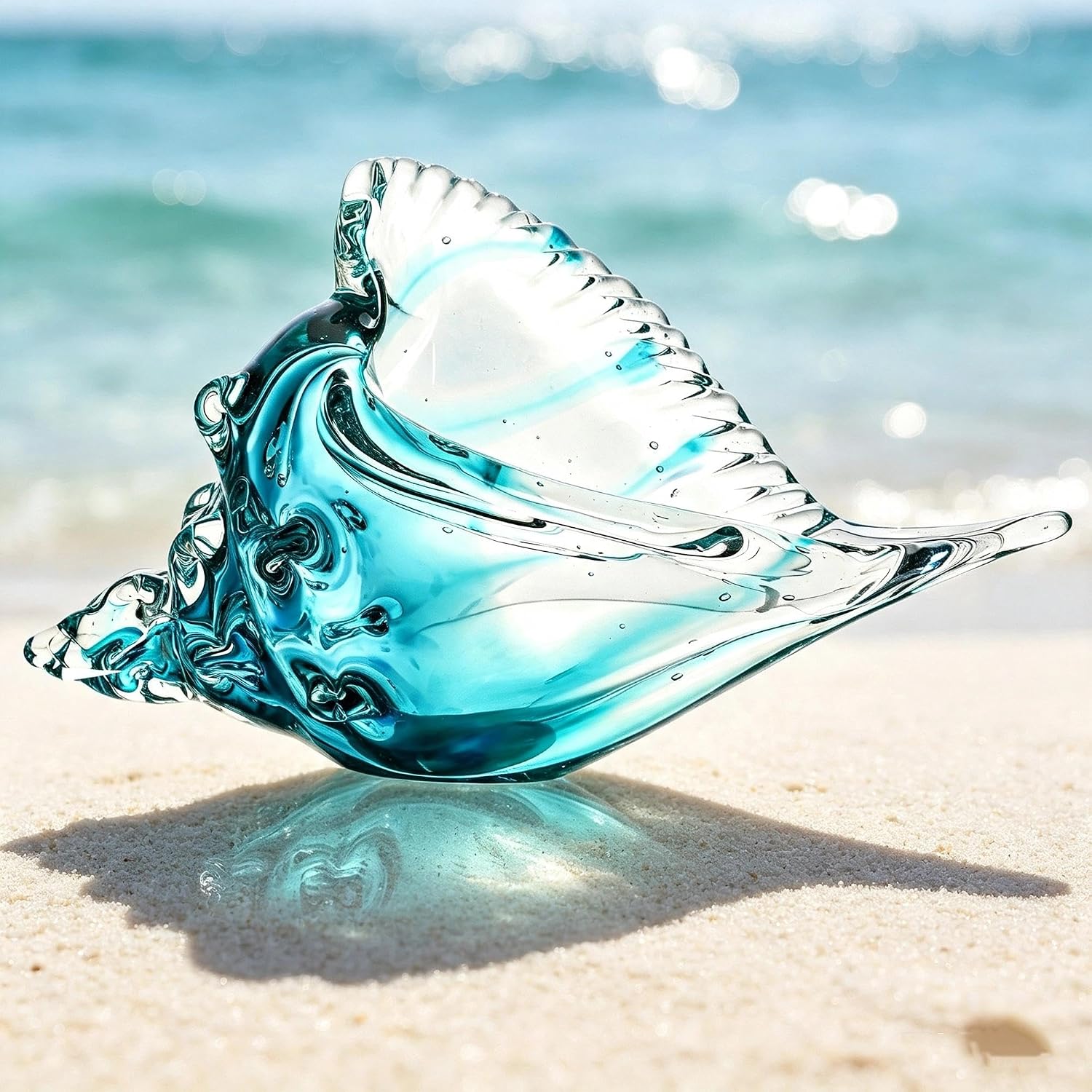 Glass Conch Sculpture — 8 in, Hand-Blown
