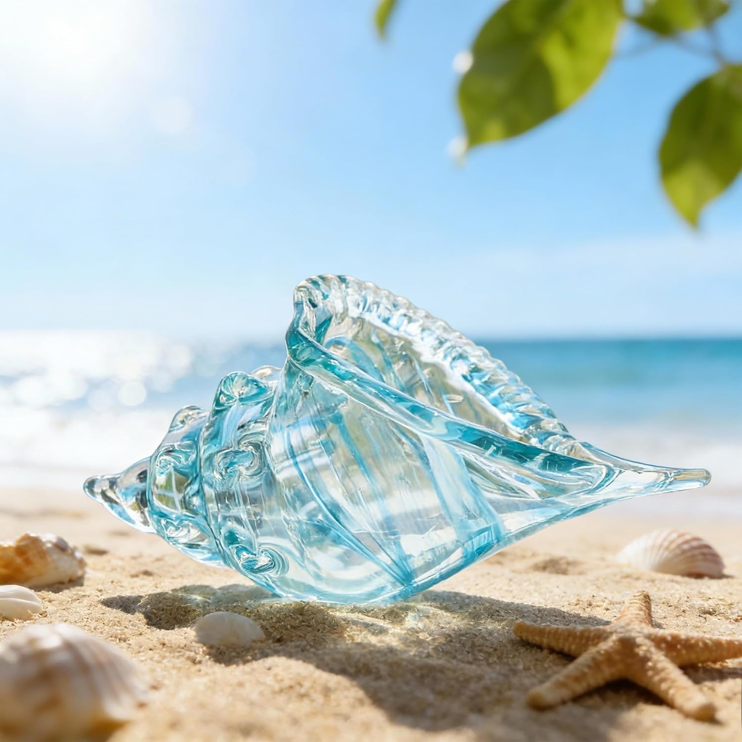 Glass Conch Sculpture — 8 in, Hand-Blown