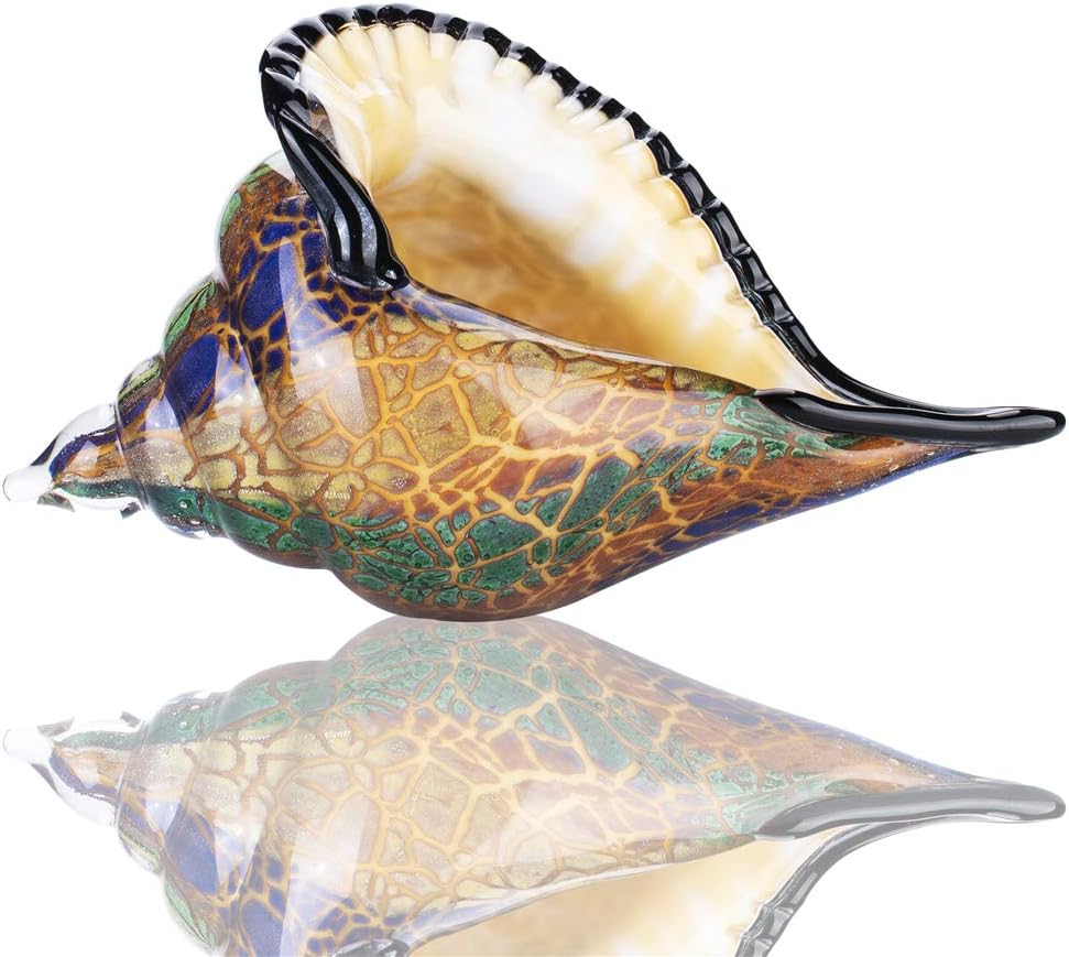 Glass Conch Sculpture — 8 in, Hand-Blown