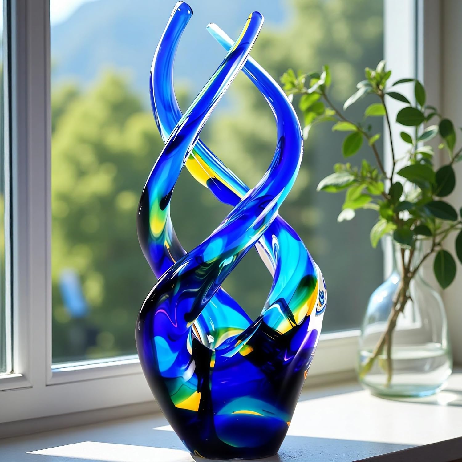 Cobalt Blue Ocean Glass Sculpture — Hand-Blown