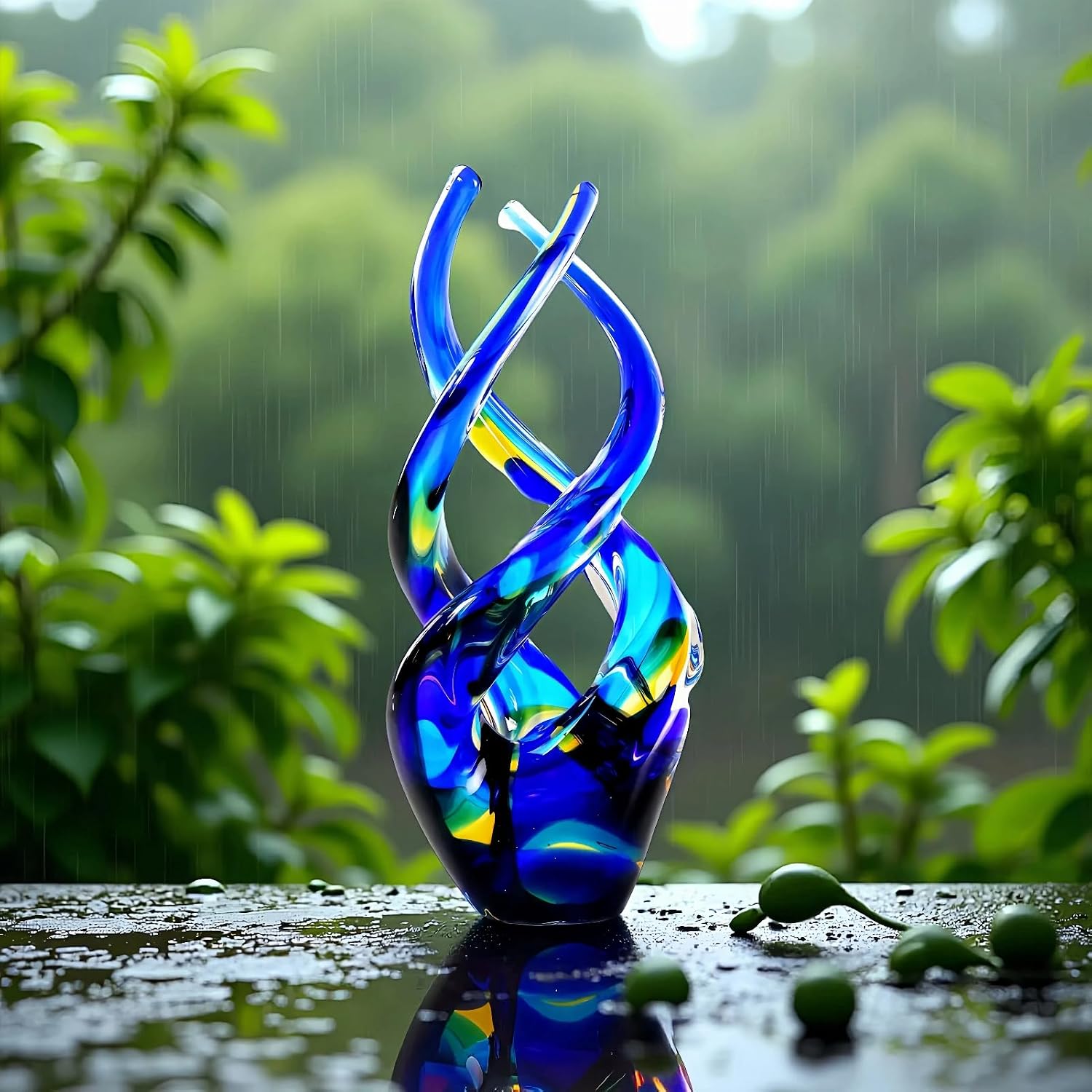 Cobalt Blue Ocean Glass Sculpture — Hand-Blown