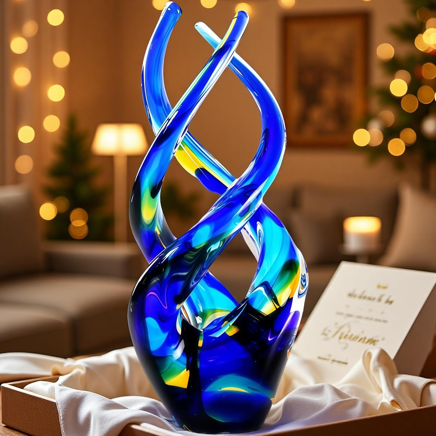 Cobalt Blue Ocean Glass Sculpture — Hand-Blown