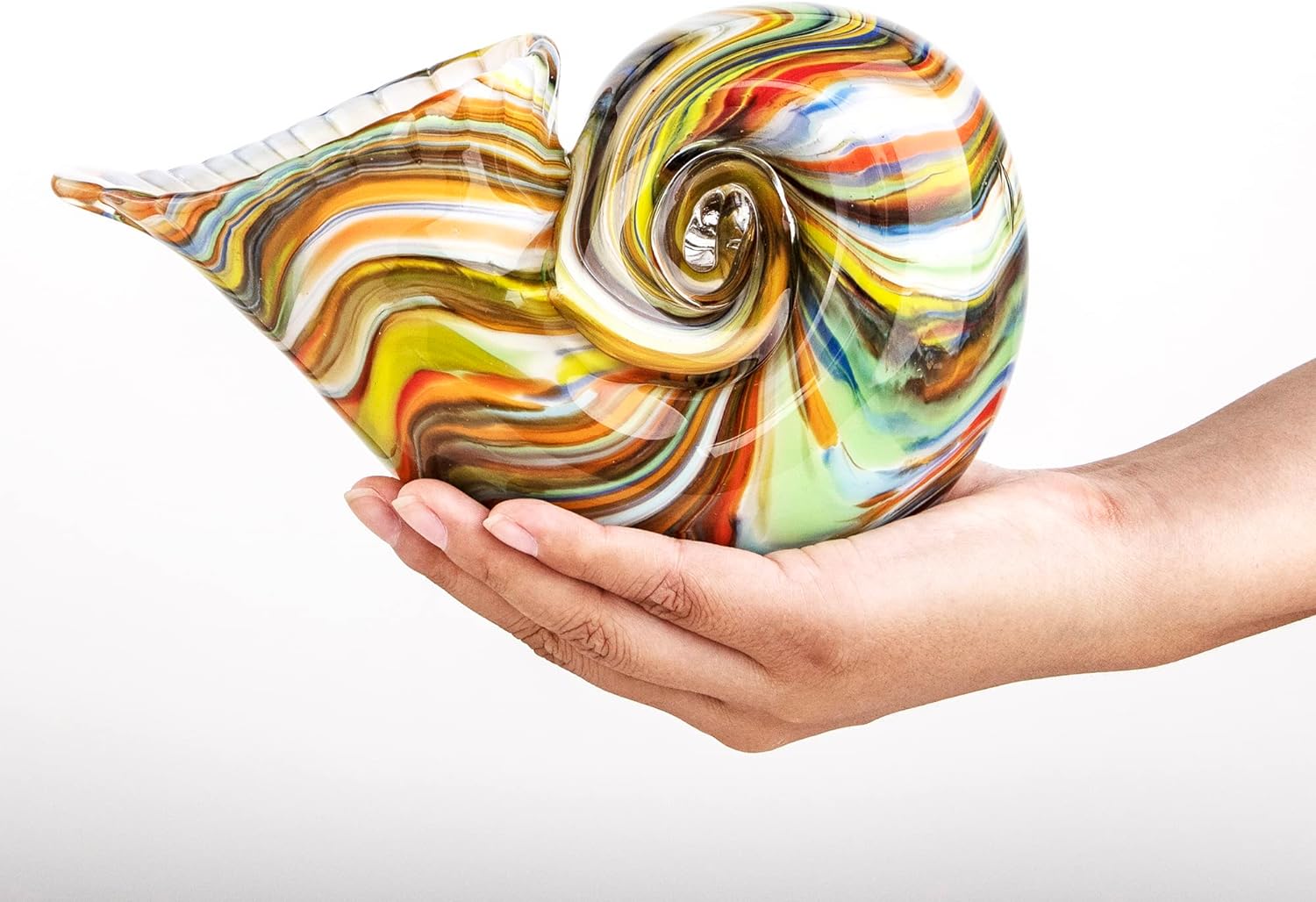 Glass Nautilus Conch Sculpture — 7.7 in