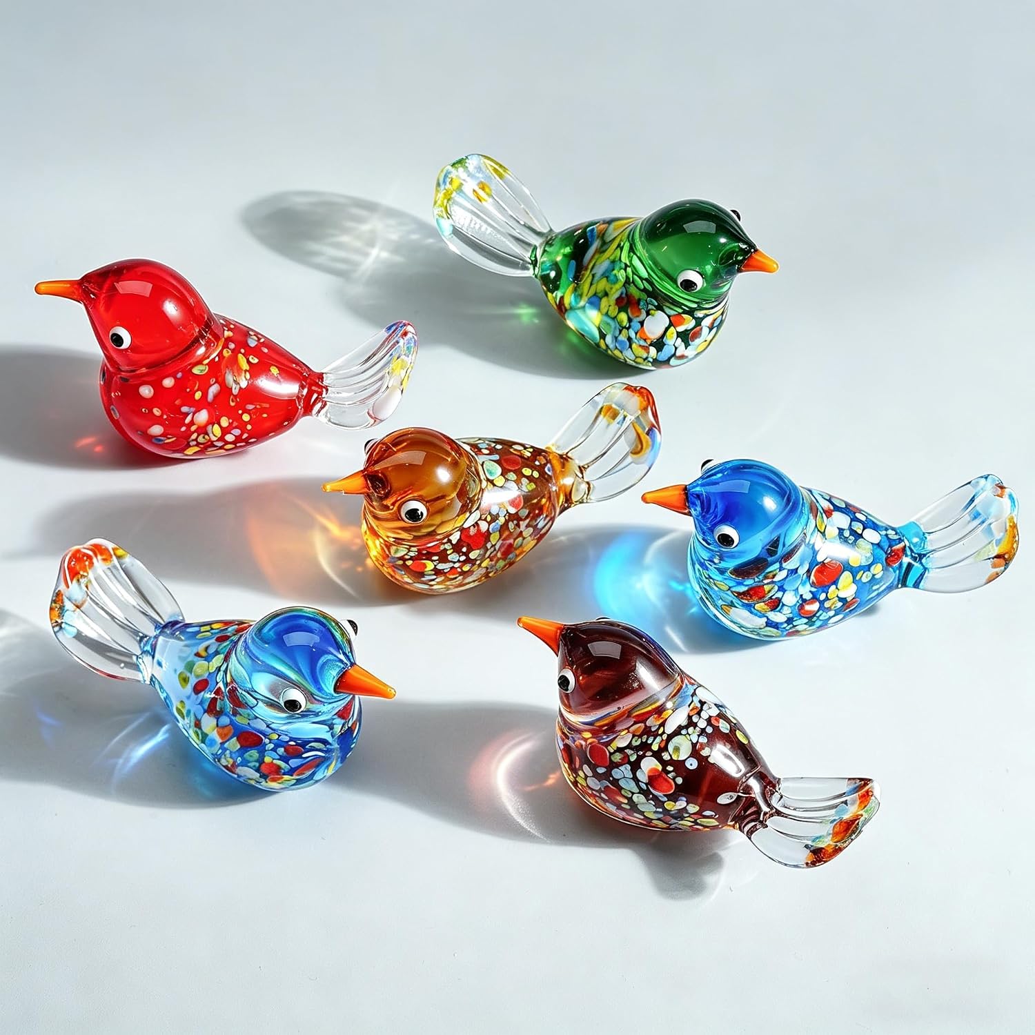 Miniature Glass Bird Figurines — Set of 6, 1.9 in