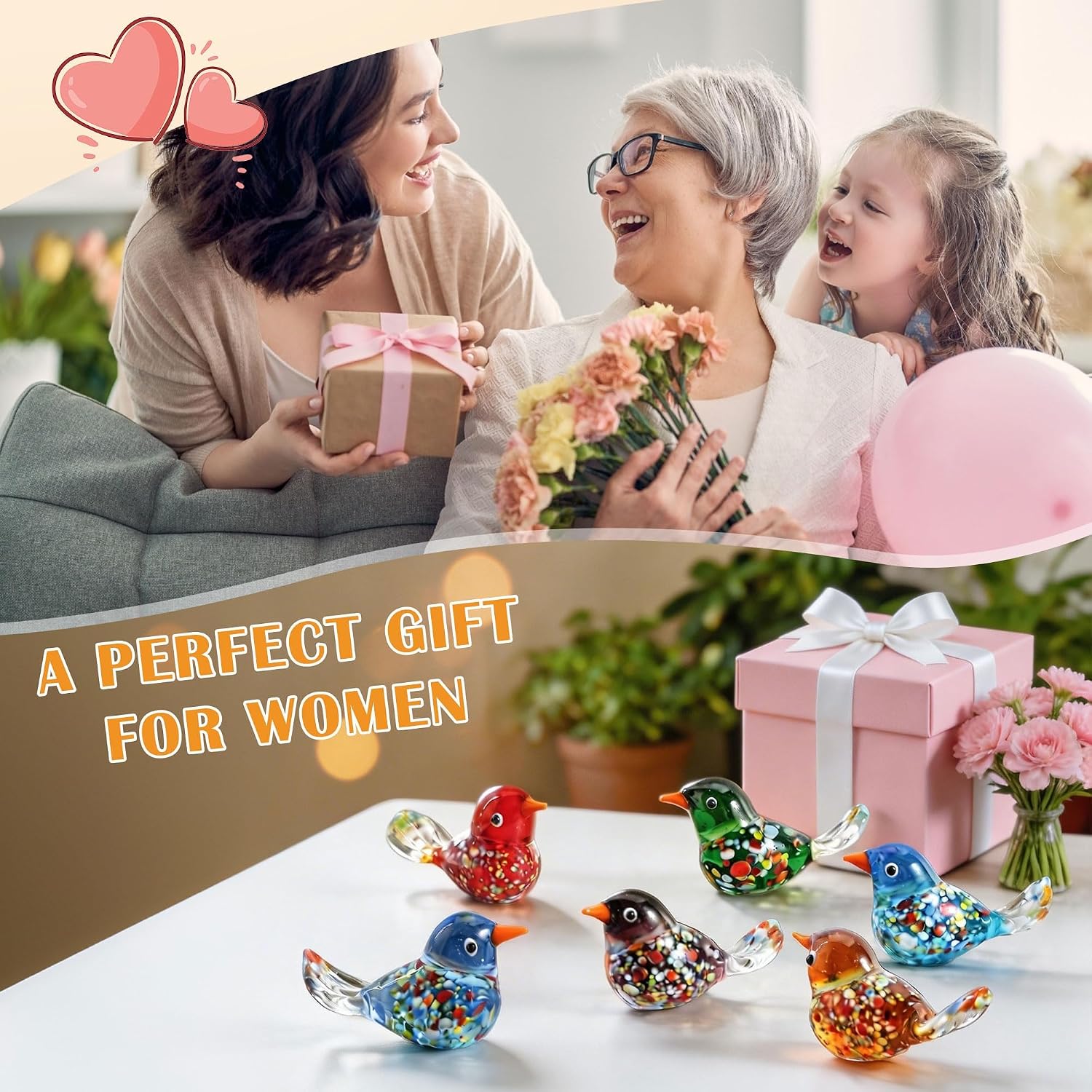 Miniature Glass Bird Figurines — Set of 6, 1.9 in