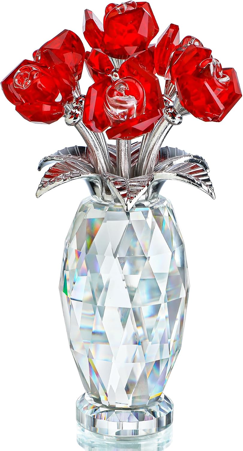 Crystal Glass Flower Figurine — Blue, Table Piece