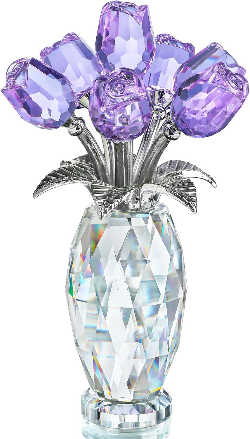 Crystal Glass Flower Figurine — Blue, Table Piece