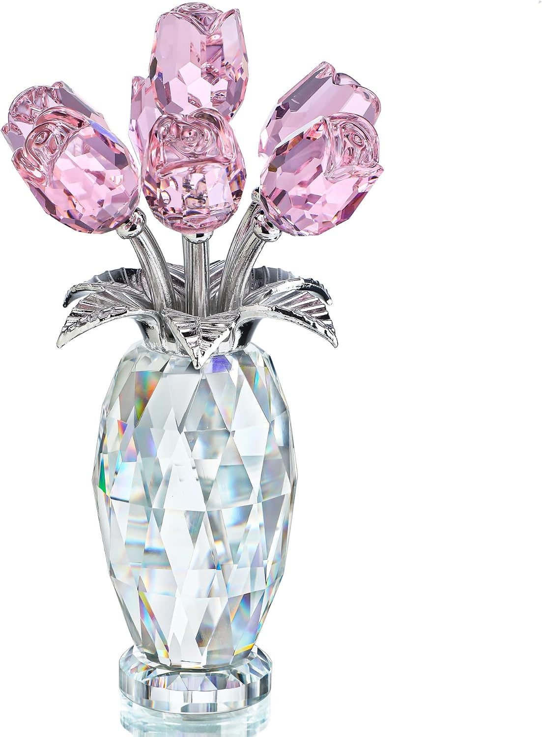 Crystal Glass Flower Figurine — Blue, Table Piece