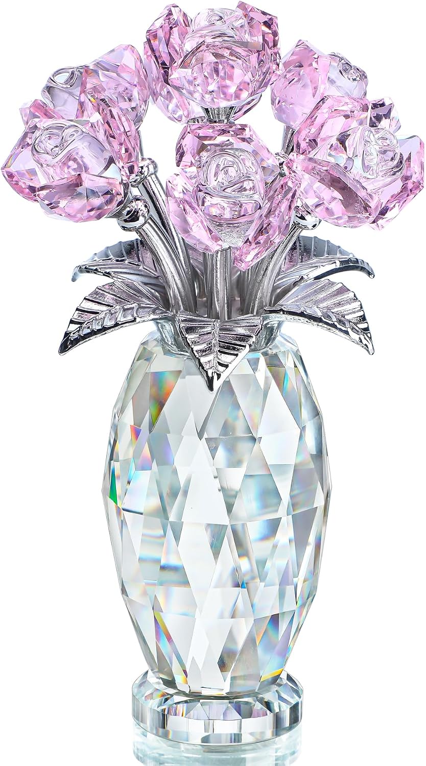 Crystal Glass Flower Figurine — Blue, Table Piece
