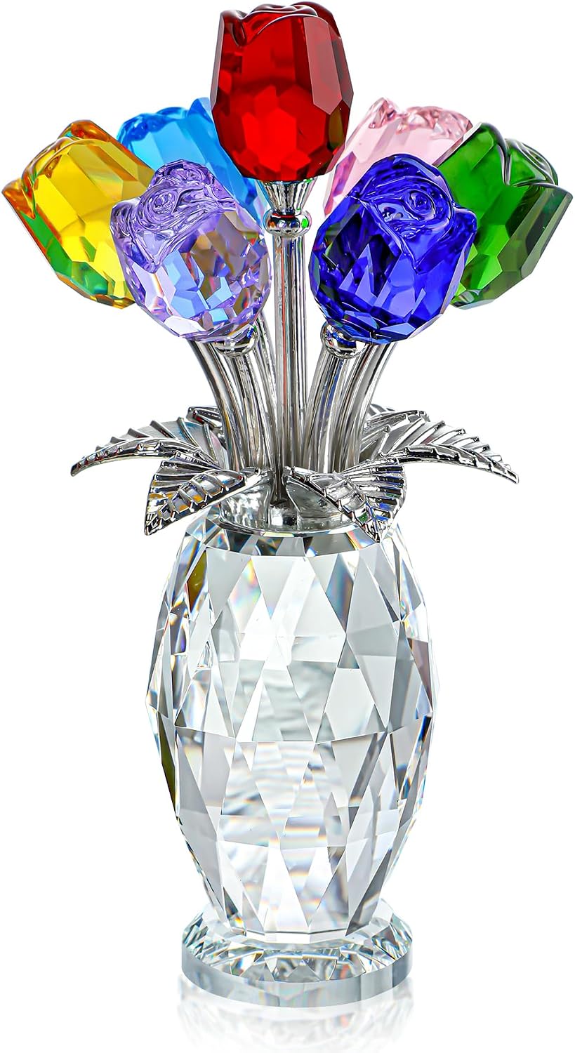 Crystal Glass Flower Figurine — Blue, Table Piece