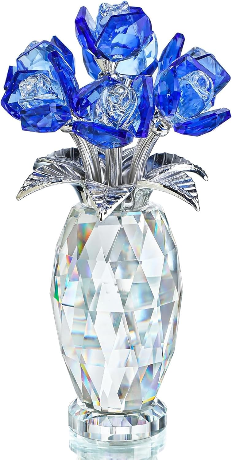 Crystal Glass Flower Figurine — Blue, Table Piece