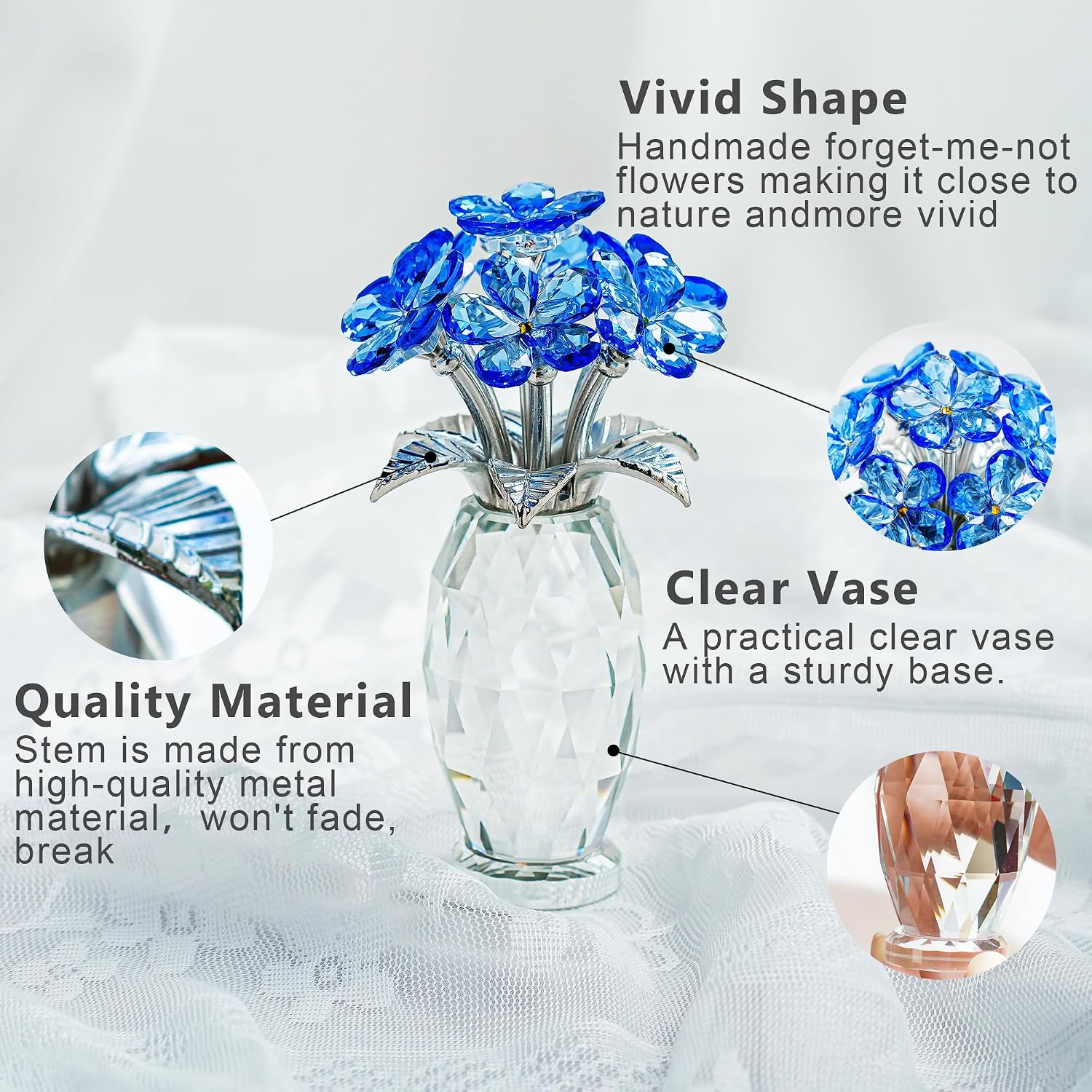 Crystal Glass Flower Figurine — Blue, Table Piece