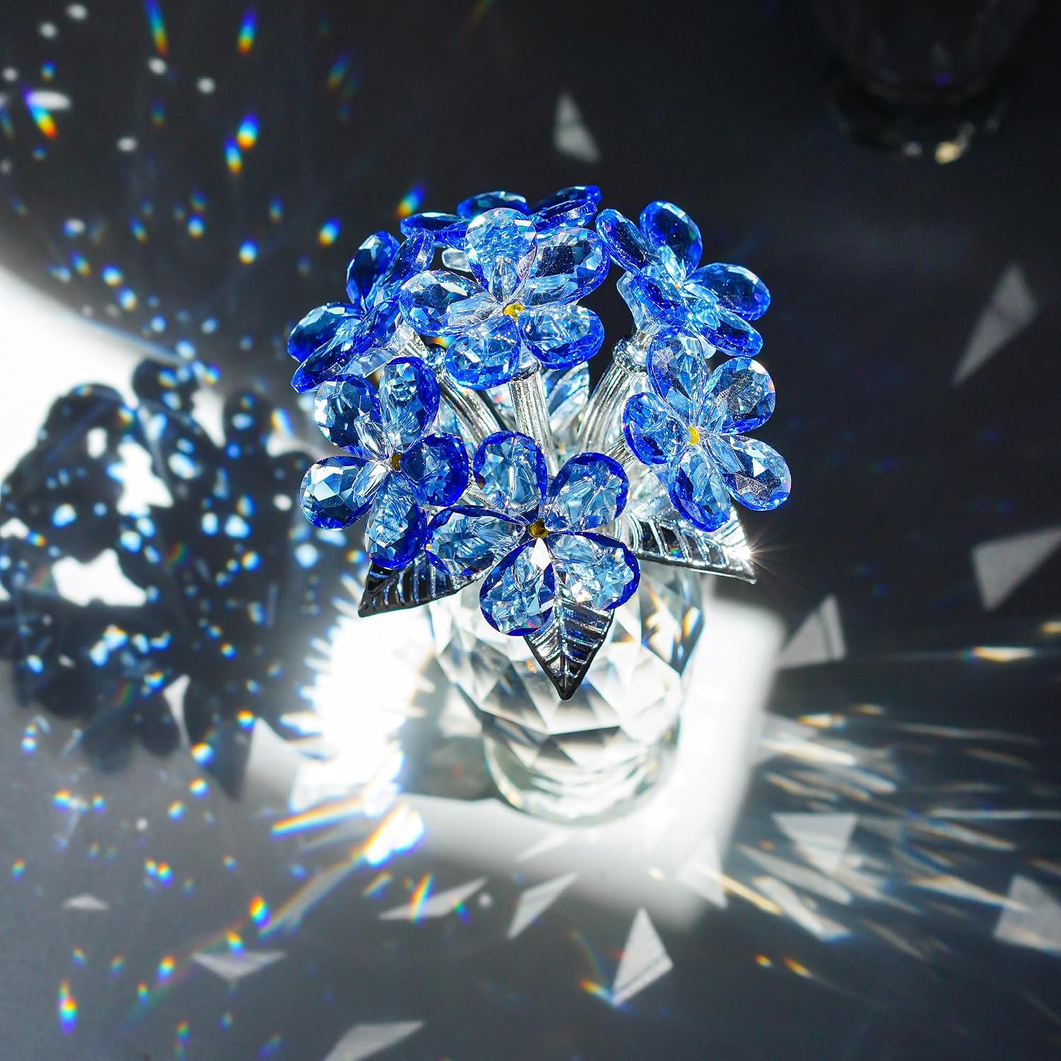 Crystal Glass Flower Figurine — Blue, Table Piece