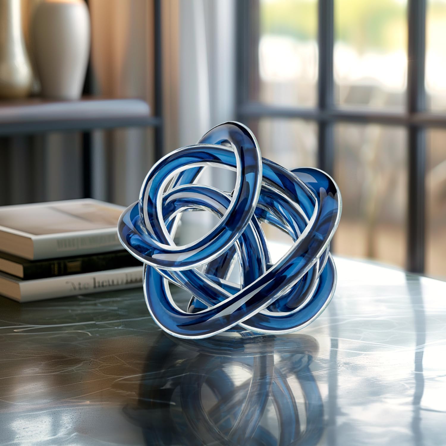 Glass Infinity Knot Sculpture — 4.5 in, Blue