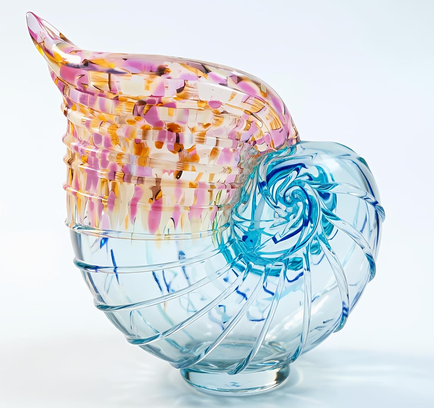 Conch-Shaped Hand-Blown Glass Vase — Clear