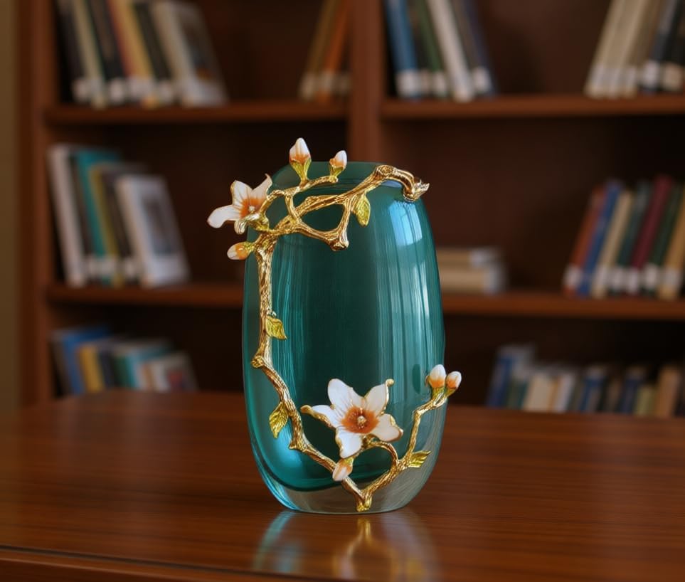 Hand-Painted Enamel Glass Vase — Floral Motif