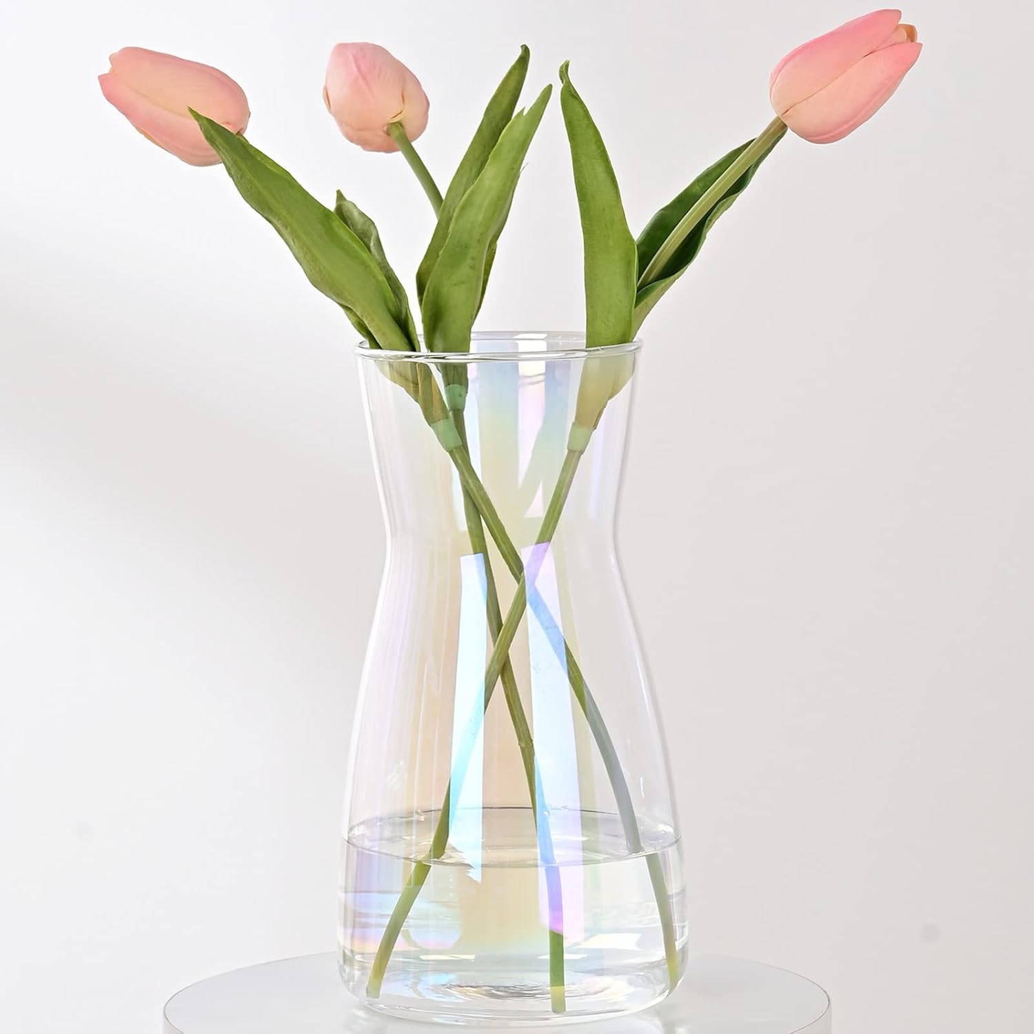 Amber Glass Vase — 8 in, Ribbed