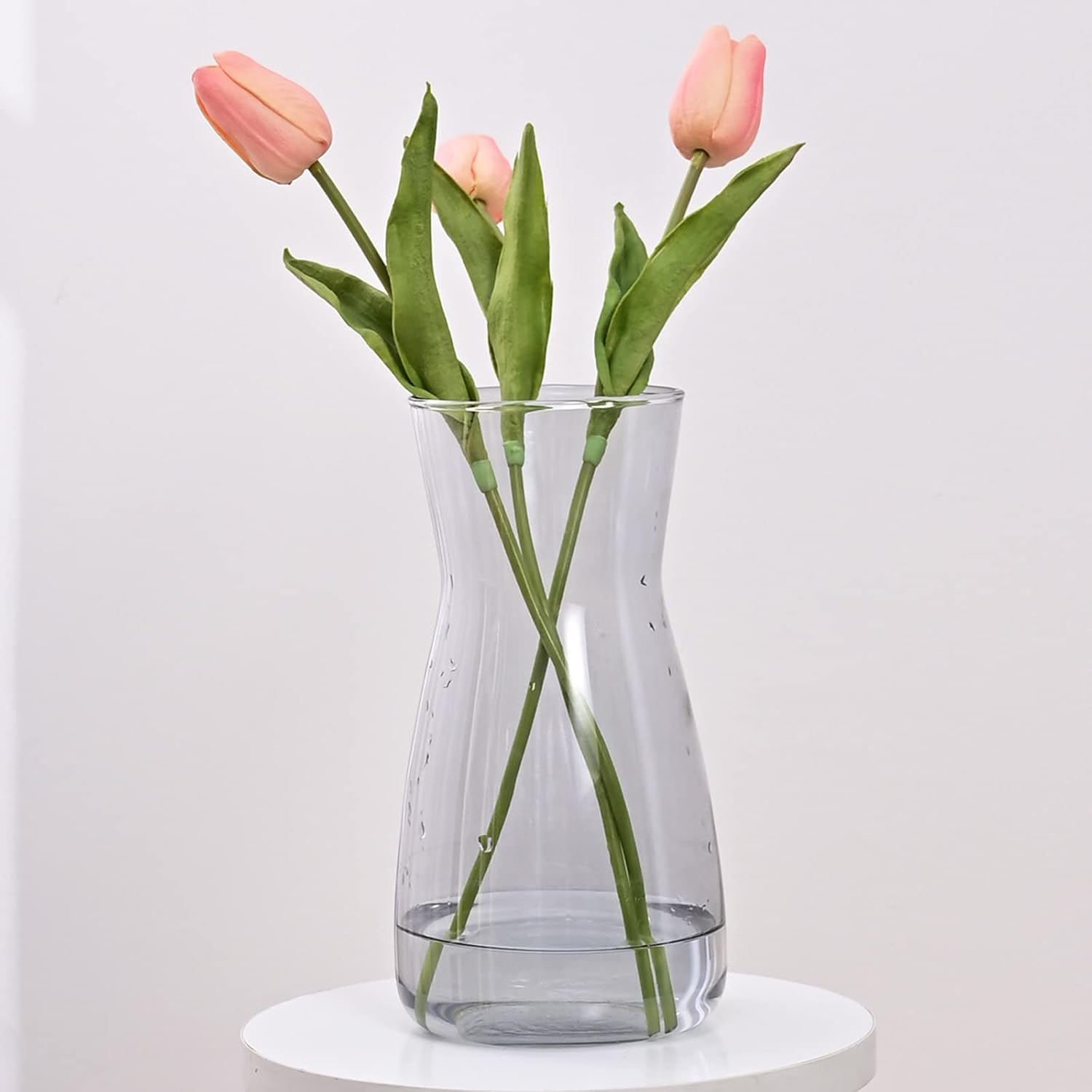 Amber Glass Vase — 8 in, Ribbed