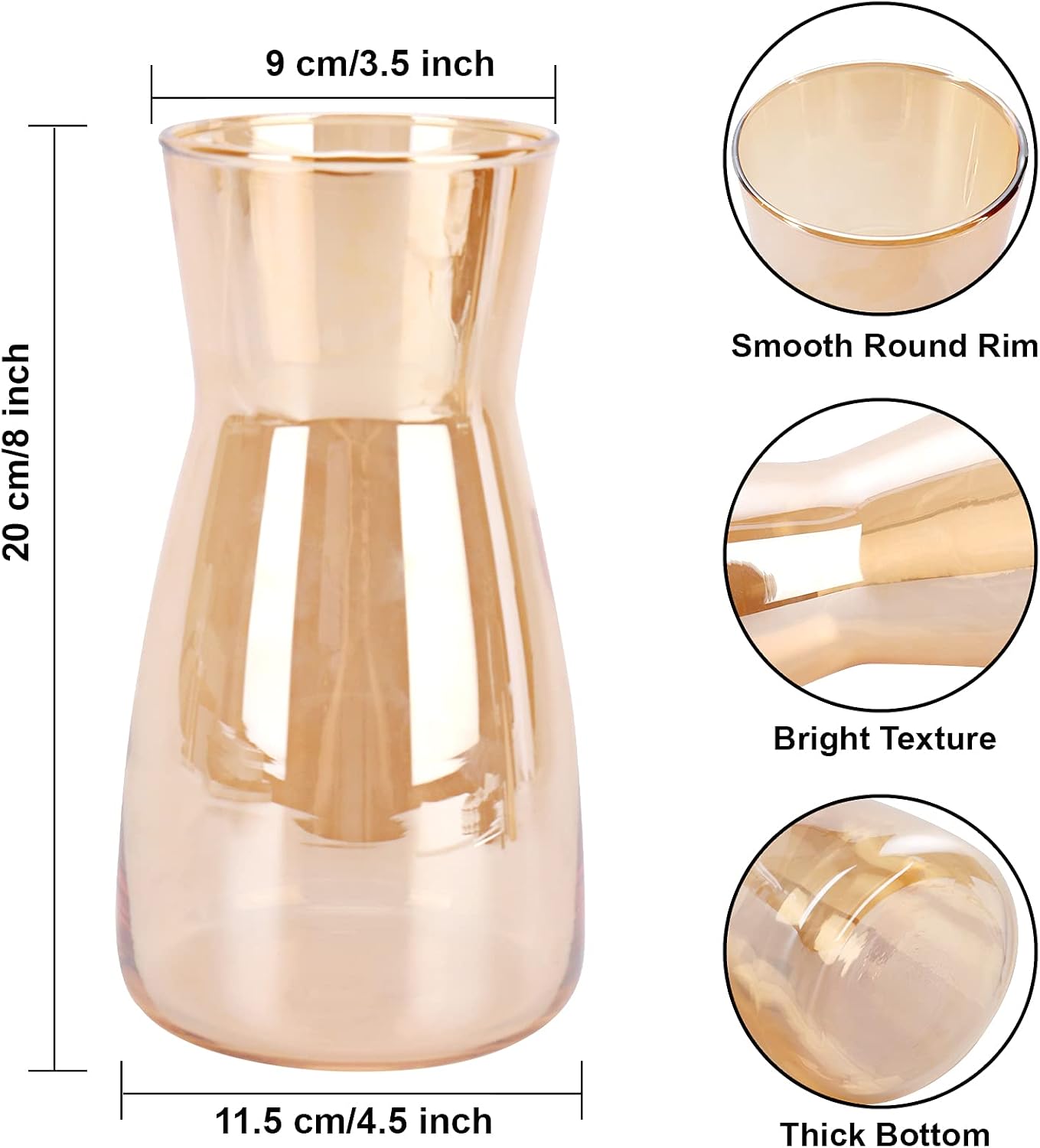 Amber Glass Vase — 8 in, Ribbed